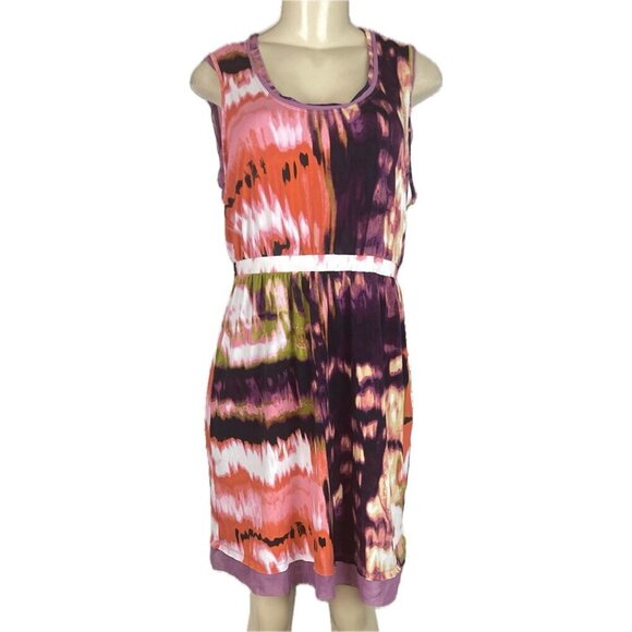 Simply Vera Wang L Purple-Coral Splash Scoop Neckline Mesh Trim Sleeveless Dress - Picture 2 of 6